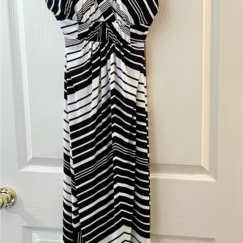 Black & White Striped Halter Maxi Dress